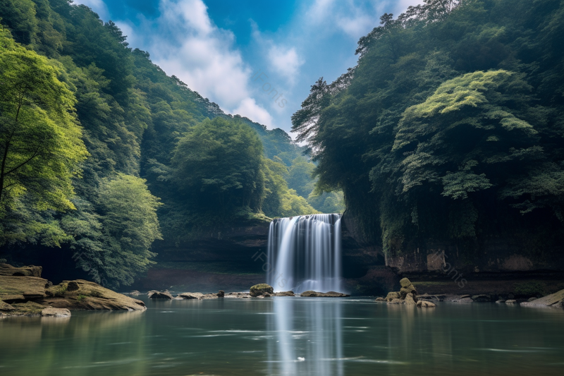 秀丽自然风景瀑布水远景拍摄,高清,摄影图,摄影图片,图片大全,摄影图免费下载
